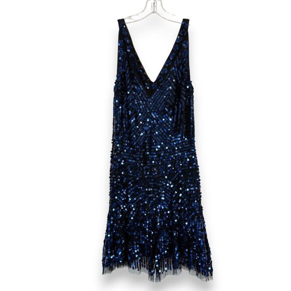 Free People Blue Sequin Cocktail Party Y2K V-Neck Dress Flirty Club Medium - Picture 3 of 16